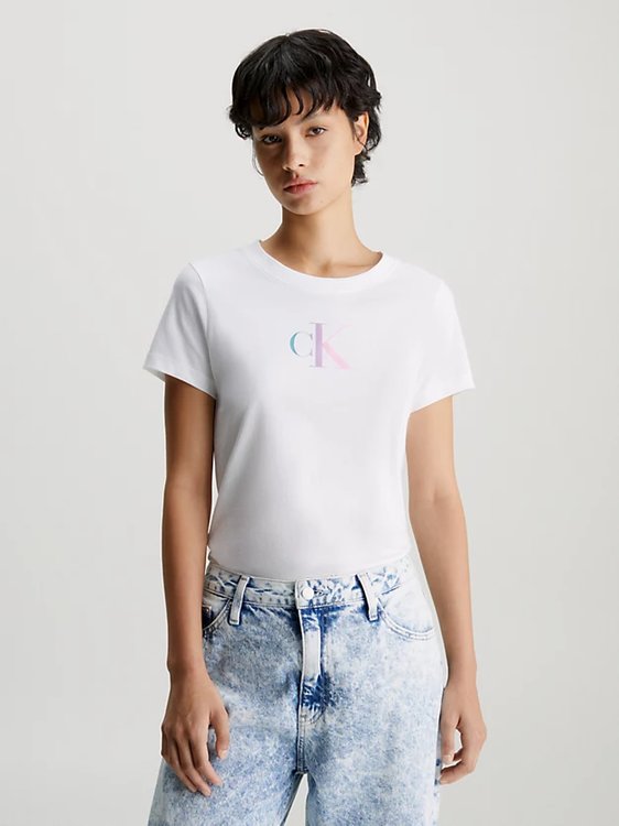Calvin Klein Jeans – Gradient triko, Bílá barva