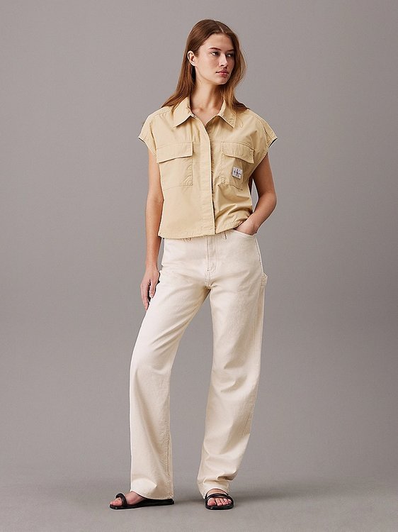 Luxusní Cotton Utility košile, Béžová, Khaki barva, M