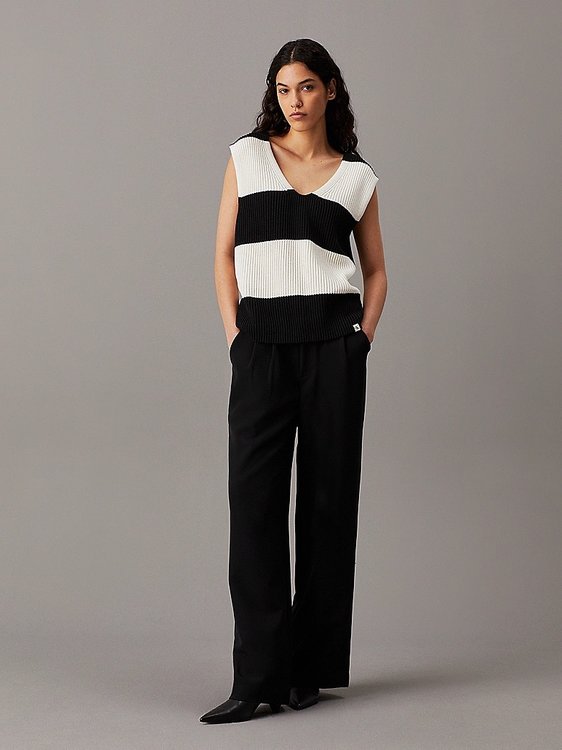 Luxusní Chunky Loose svetr, Černá, Krémová barva, XS, S, M