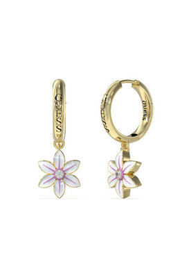 GUESS – White Lotus náušnice, Bílá, Růžová, Zlatá barva