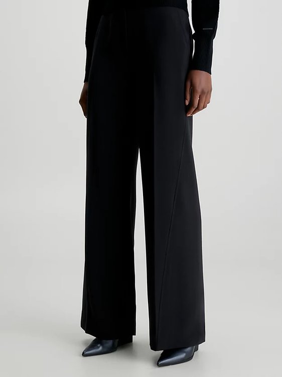 Calvin Klein – Structure Twill Wide kalhoty, Černá barva