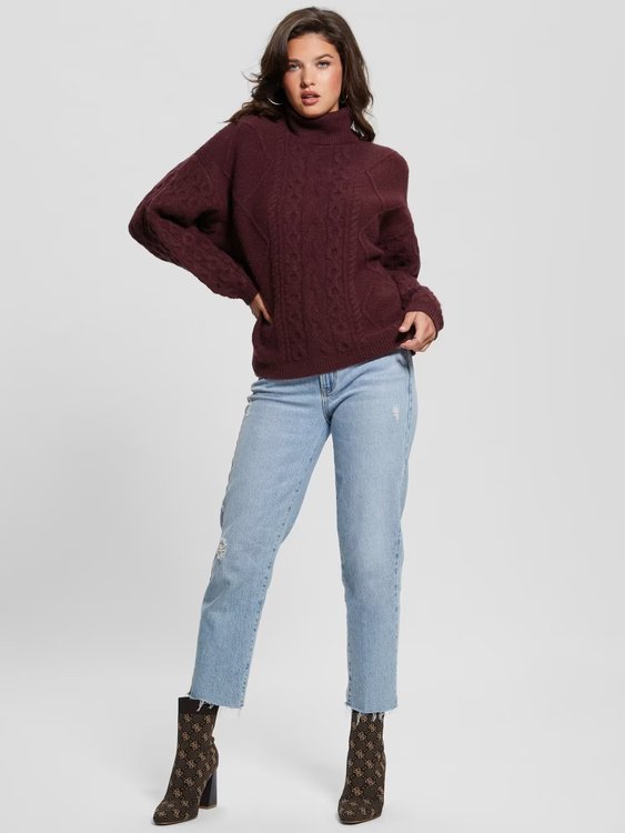 Cable svetr Bordó, Červená, Vínová barva Ženy