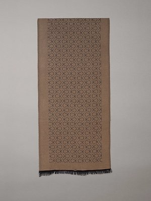 Calvin Klein Jeans – Monogram Woven šála, Hnědá, Šedá barva