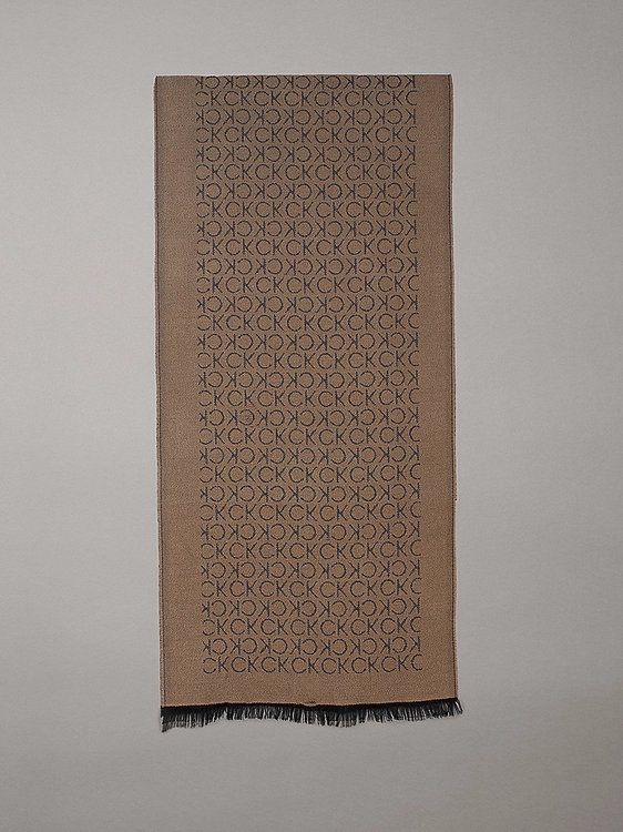 Calvin Klein Jeans – Monogram Woven šála, Hnědá, Šedá barva