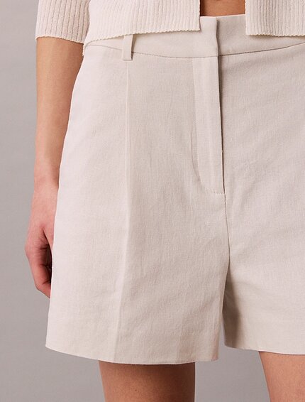 Módní Lněné šortky, Béžová barva, 2026