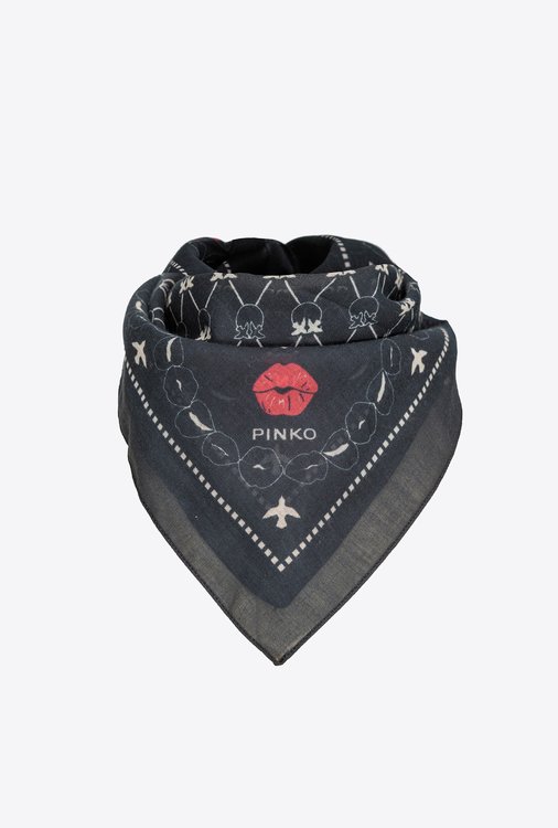 Pinko – Monogram bandana šátek, Černá barva