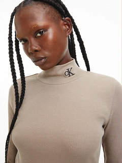 Rib mock rolák Béžová barva Ženy