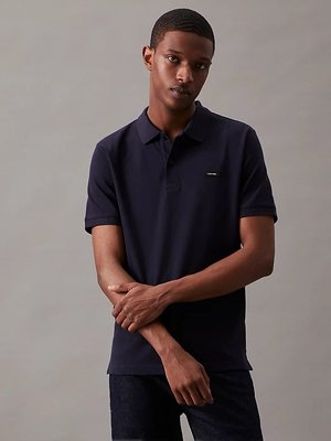 Calvin Klein – Stretch Pique Slim Button polo, Modrá barva