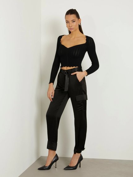 Módní Marzia kalhoty, Černá barva, 2024