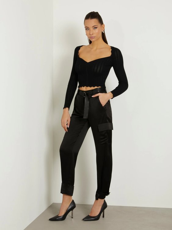 Módní Marzia kalhoty, Černá barva, 2024