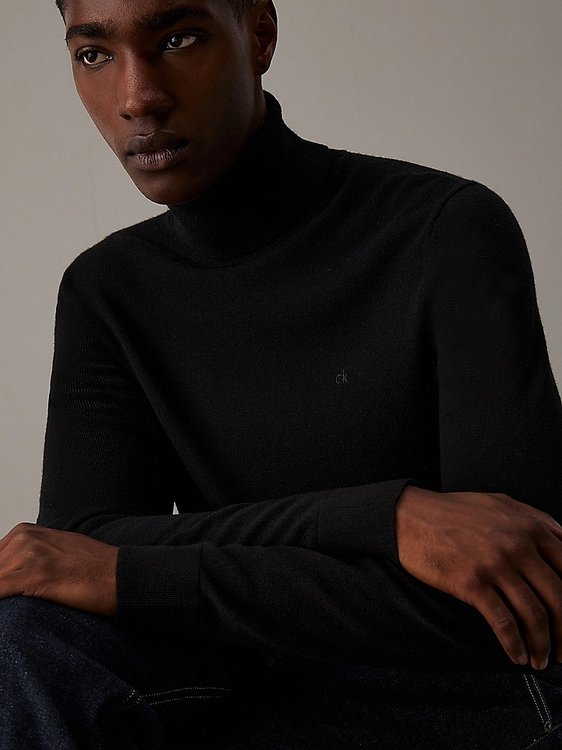 Módní Merino svetr, Černá barva, 2024