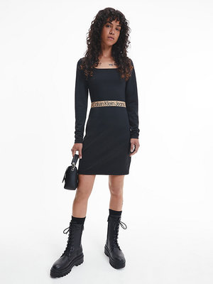 Módní Logo tape šaty, Černá barva, 2022