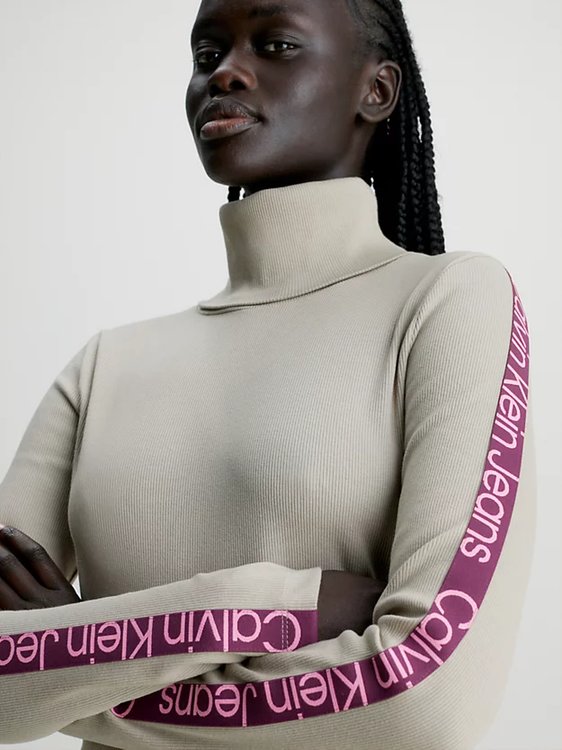 Módní Logo Elastic Rib šaty, Krémová barva, 2023