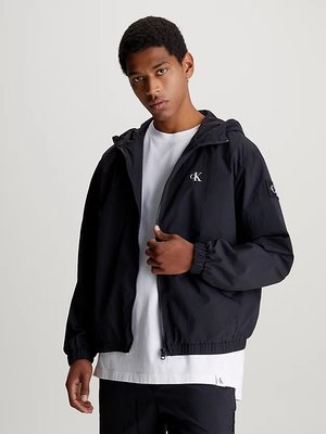 Calvin Klein Jeans – Relaxed Hooded Nylon větrovka, Černá barva