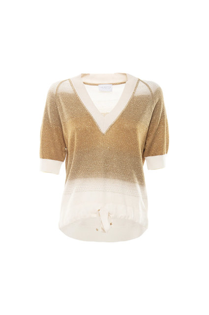 Módní Mora svetr, Béžová, Bílá, Zlatá barva, 2022