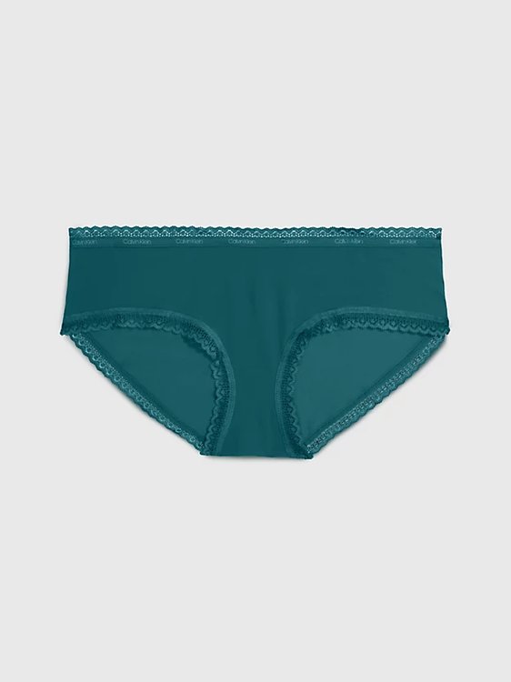 Calvin Klein Underwear – Lace Edge hipstery, Modrá, Zelená barva
