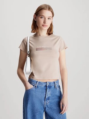 Calvin Klein Jeans – Diffused Box triko, Hnědá, Krémová barva