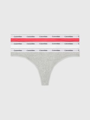 Calvin Klein Underwear – Modern Logo tanga 3ks, Bílá, Korálová červená, Šedá barva