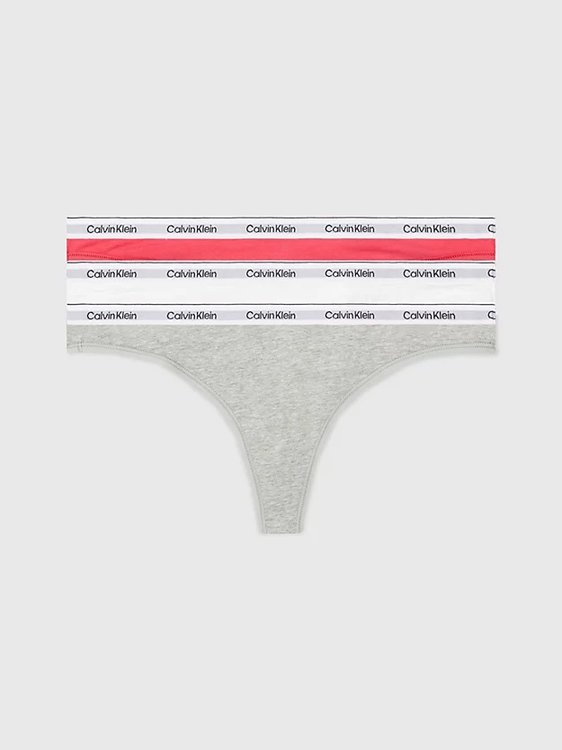 Calvin Klein Underwear – Modern Logo tanga 3ks, Bílá, Korálová červená, Šedá barva