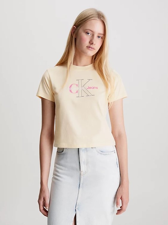 Calvin Klein Jeans – Bold Monologo triko, Žlutá barva