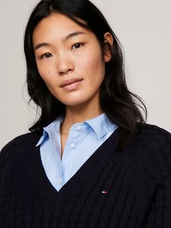 Luxusní Cable V svetr, Modrá barva, XS, S, M