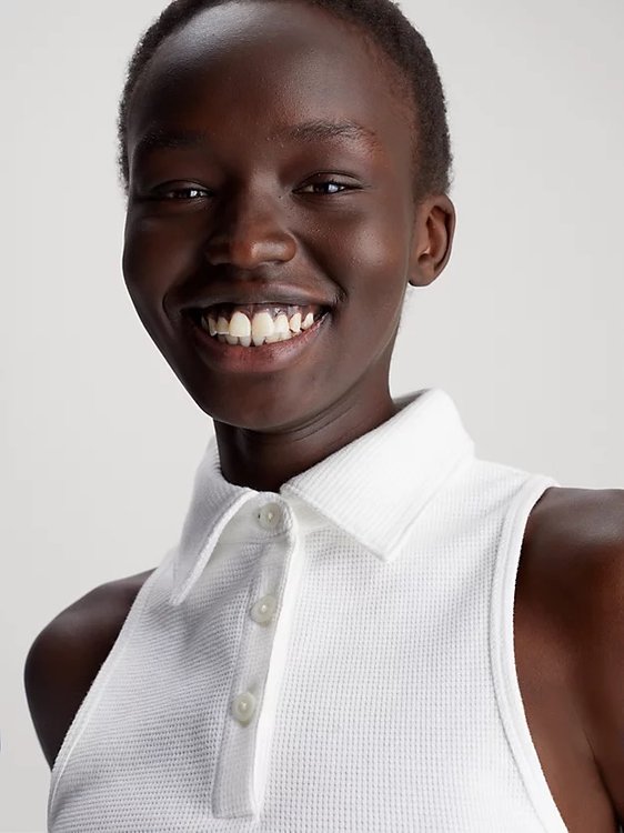 Módní Waffle Polo šaty, Bílá barva, 2024