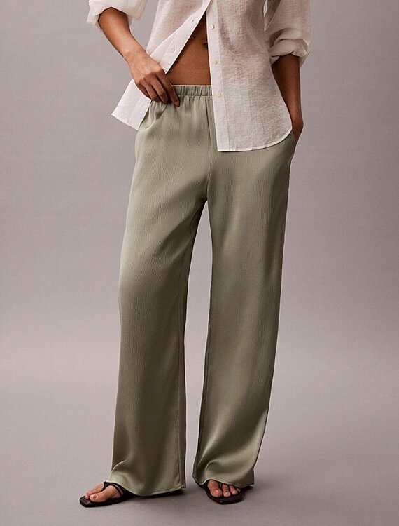 Módní Hammered saténové kalhotyy, Zelená barva, 2026