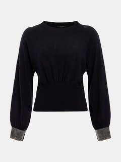 Luxusní Bling Cuff svetr, Černá barva, XS, S, M