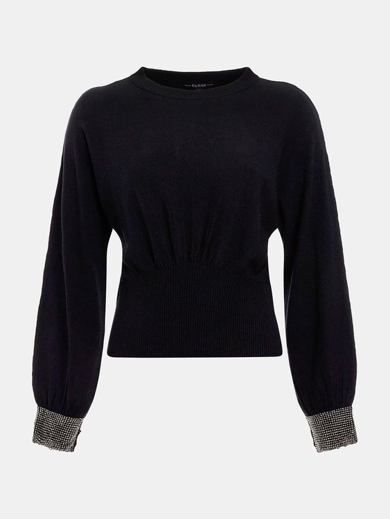 Luxusní Bling Cuff svetr, Černá barva, XS, S, M