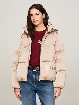 Tommy Hilfiger – Sateen Hooded bunda, Béžová barva