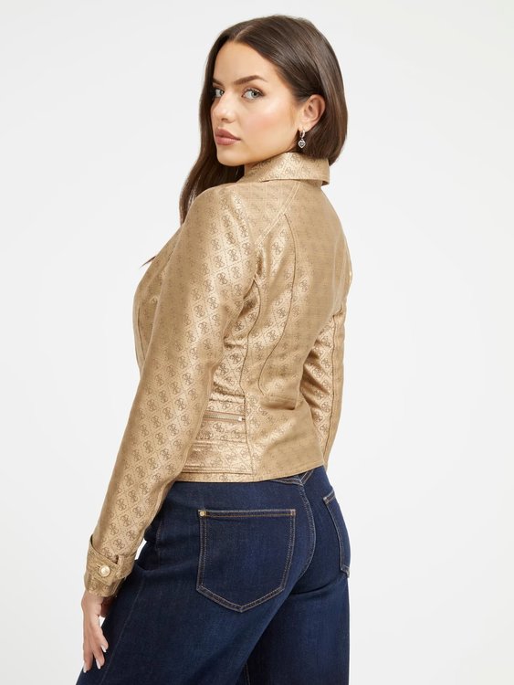 Olivia Moto bunda – GUESS, Hnědá, Zlatá barva Ženy