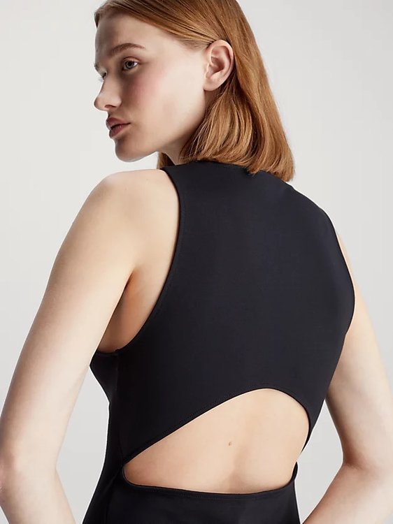 Luxusní Racerback Milano šaty, Černá barva, XS, S, M, L, XL