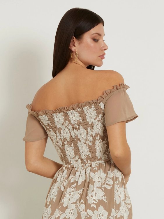 Luxusní Giuditta Embro Long šaty, Béžová, Hnědá barva, XS, S, M, L