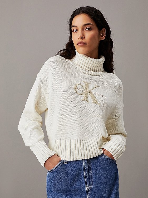 Calvin Klein Jeans – Chenille Monol svetr, Béžová, Krémová barva