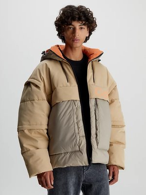 Calvin Klein Jeans – Modular Puffer bunda, Hnědá barva
