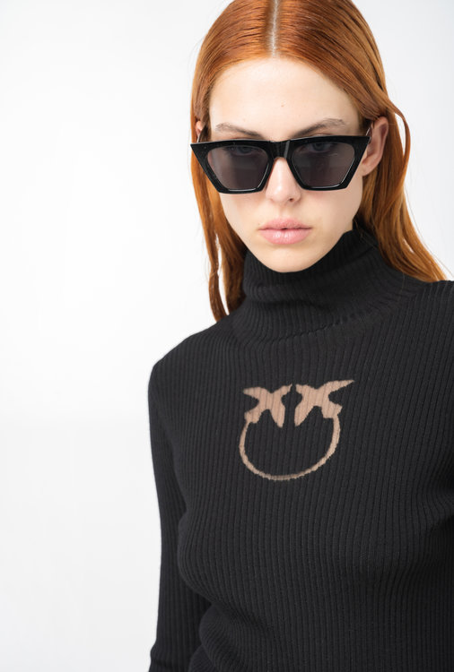 Módní Tartaruga svetr, Černá barva, 2024, 2023