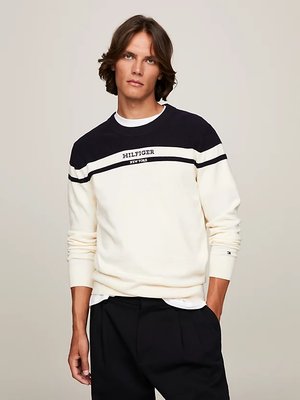 Tommy Hilfiger – Colorblock Graphic svetr, Krémová, Modrá barva