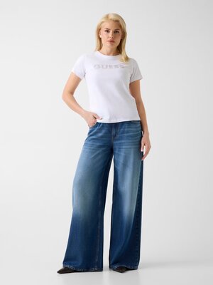 GUESS – Stud script triko, Bílá barva