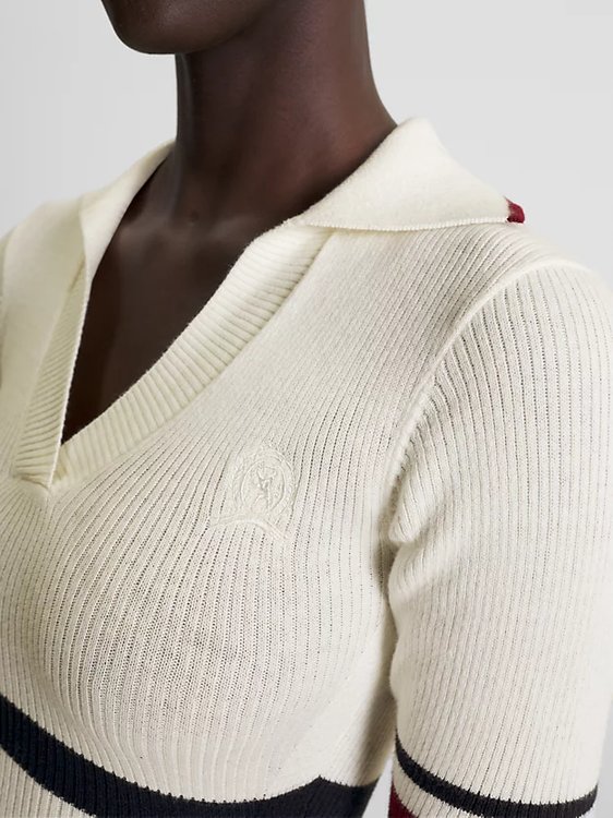 Luxusní Stripe Cashmere šaty, Krémová barva