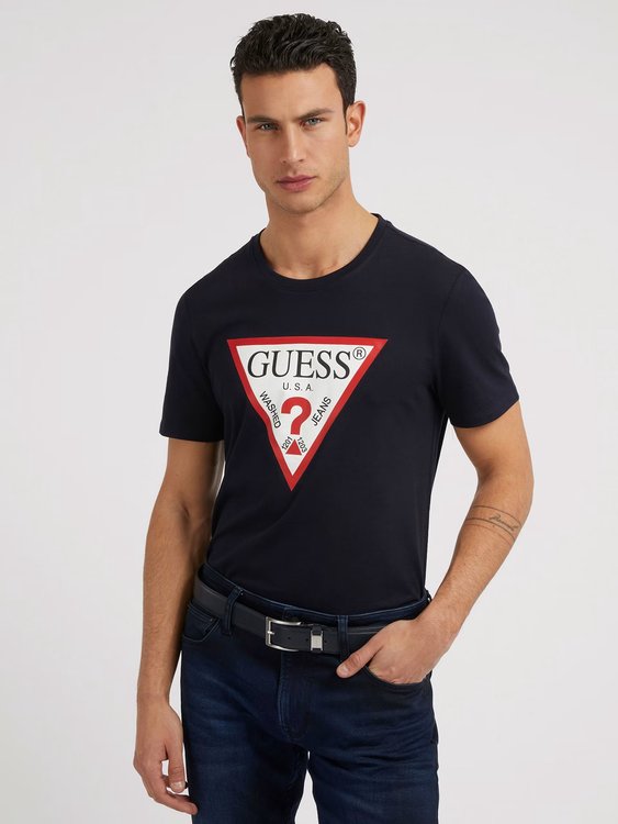 GUESS – Original triko, Modrá, Navy barva