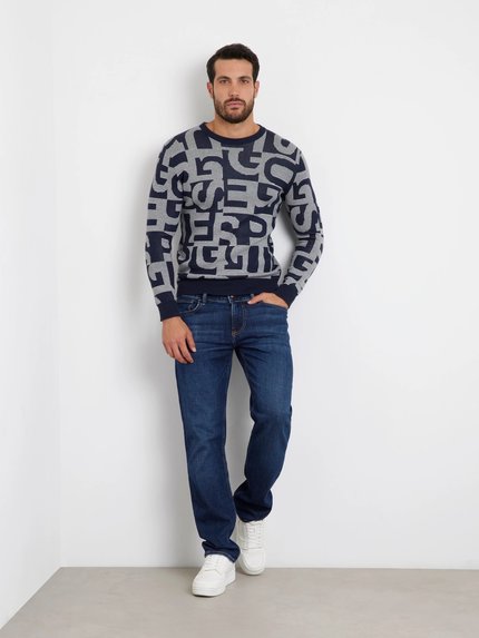 Módní Denny Allover Logo svetr, Modrá, Multi barva, 2024