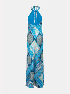 Mykonos maxi šaty Modrá, Tyrkysová barva Ženy