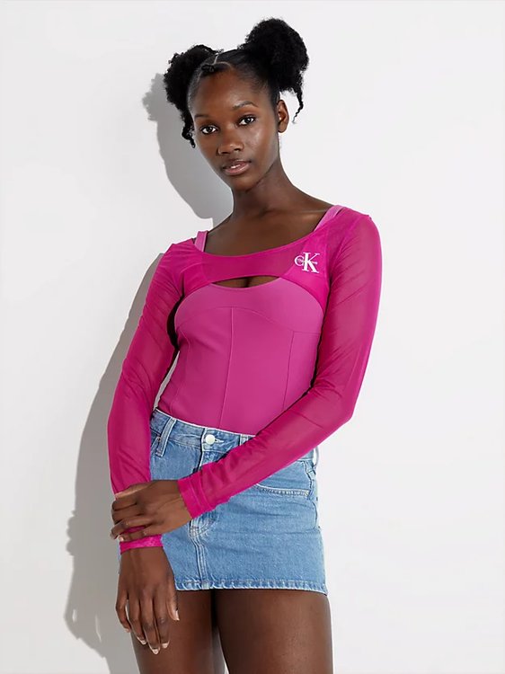 Calvin Klein Jeans – Mesh Layered body, Růžová barva