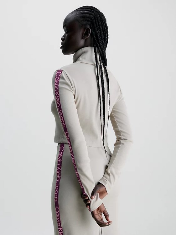 Logo Elastic Crop triko – Calvin Klein Jeans, Krémová, Šedá barva Ženy