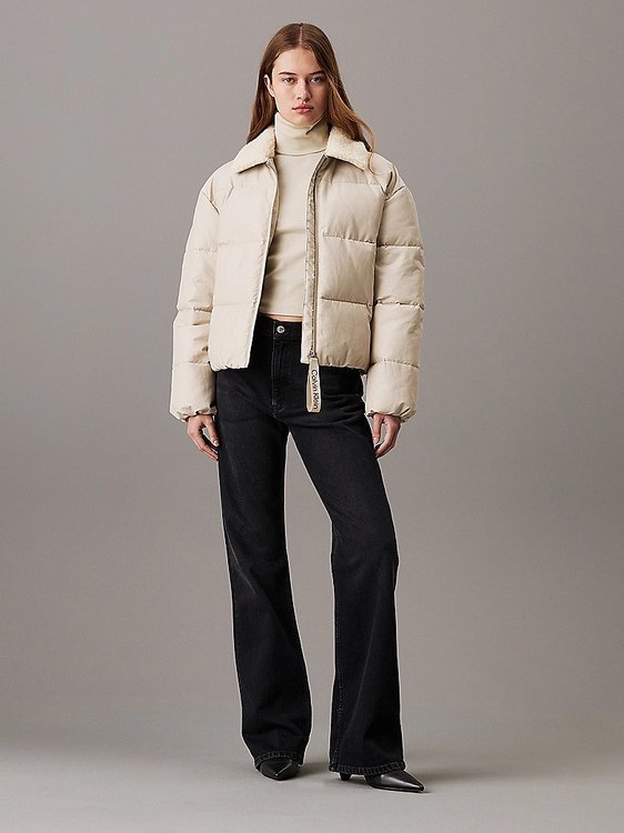 Módní Aviator Puffer bunda, Béžová, Krémová barva, 2024