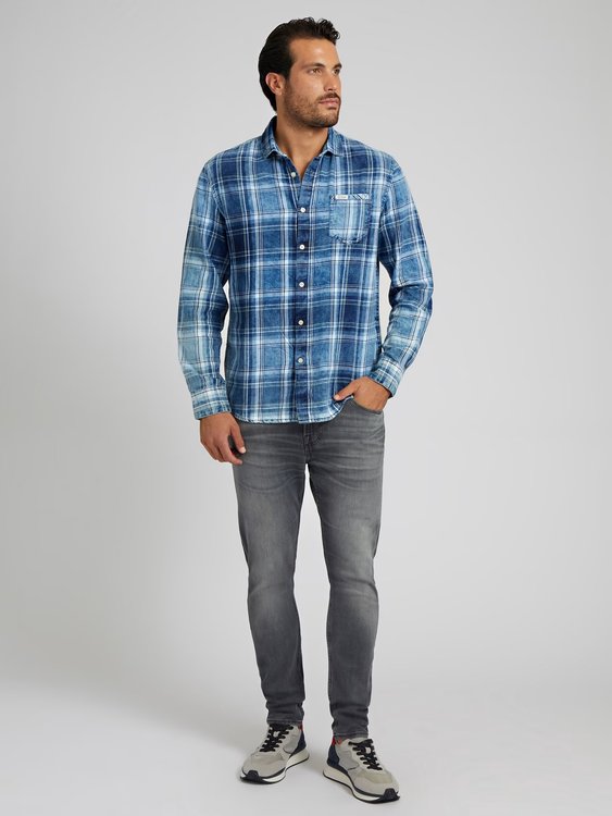 Módní Macro Check košile, Modrá barva, 2022