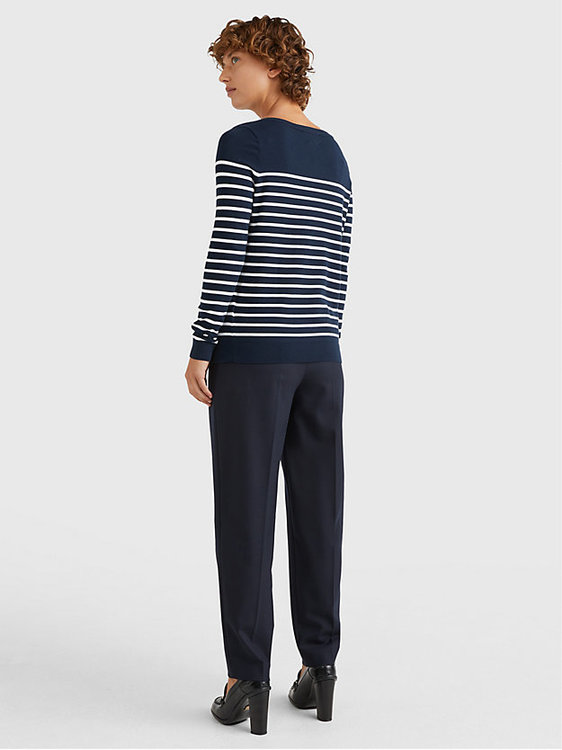 Módní Heritage Boat Neck svetr, Navy barva, 2023