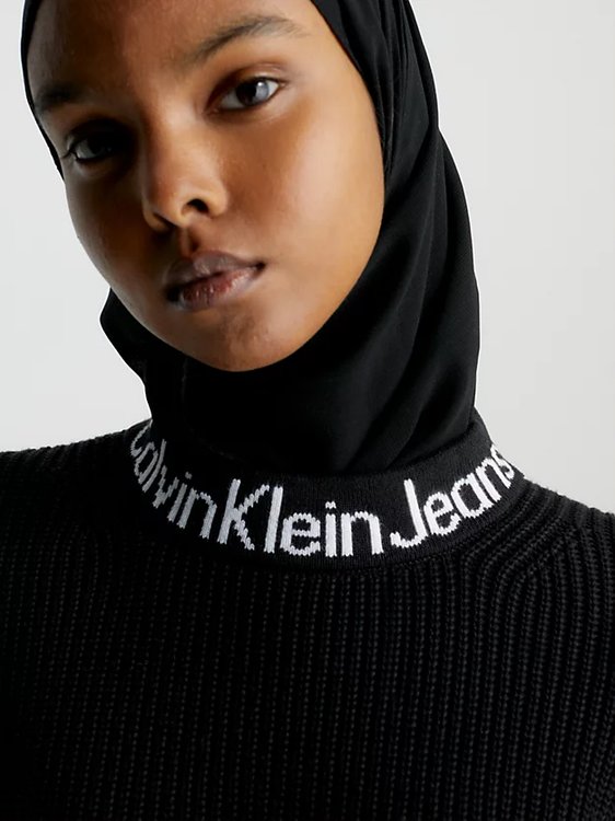 Luxusní Logo Intarsia svetr, Černá barva, XS, S, M