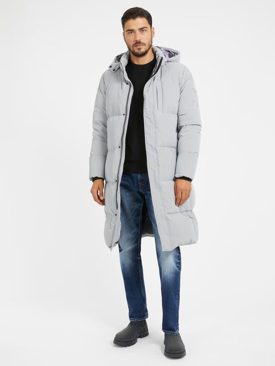 GUESS – Space Long péřový kabát, Šedá barva