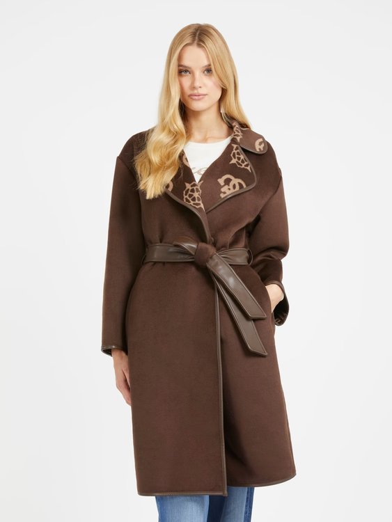 GUESS – Ludovica Logo kabát, Hnědá barva
